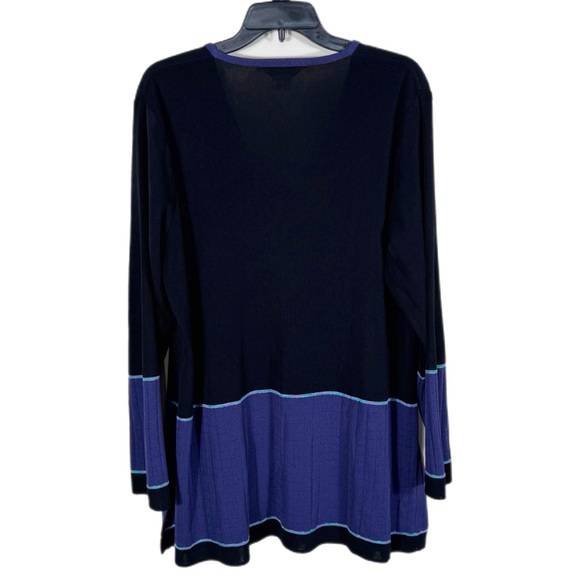 Exclusively Misook Vintage Striped Button Front Knit Cardigan 1X Purple Black - Picture 4 of 9